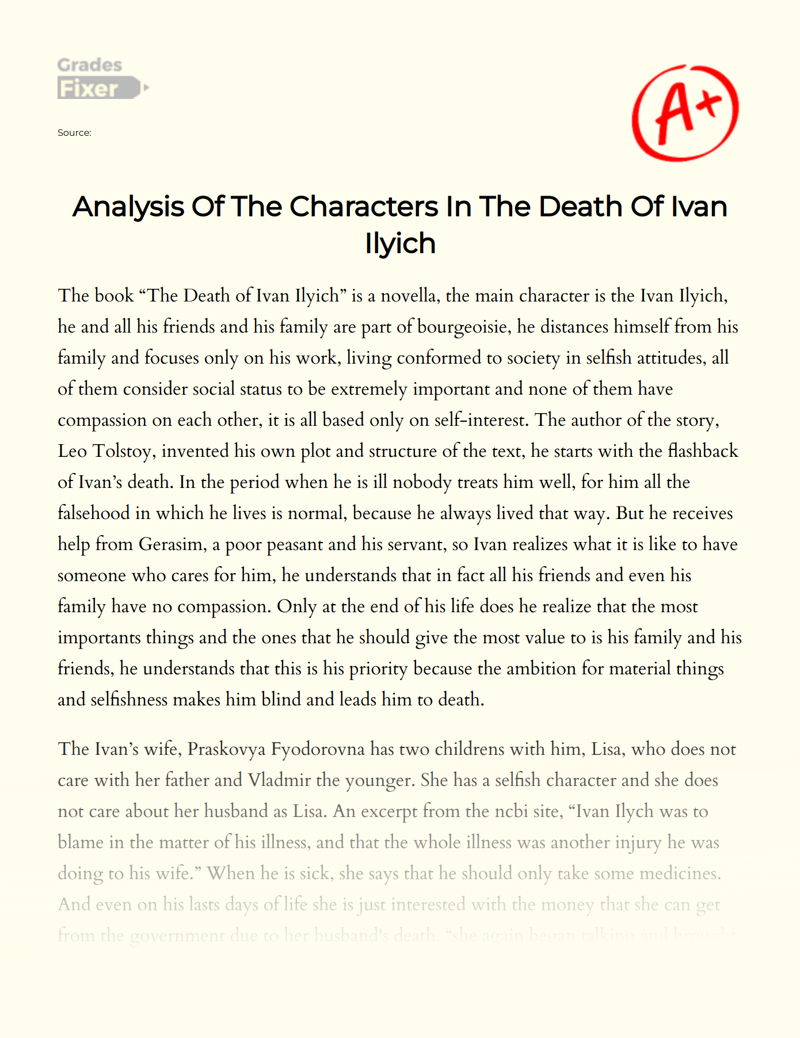 Analysis of The Characters in The Death of Ivan Ilyich Essay