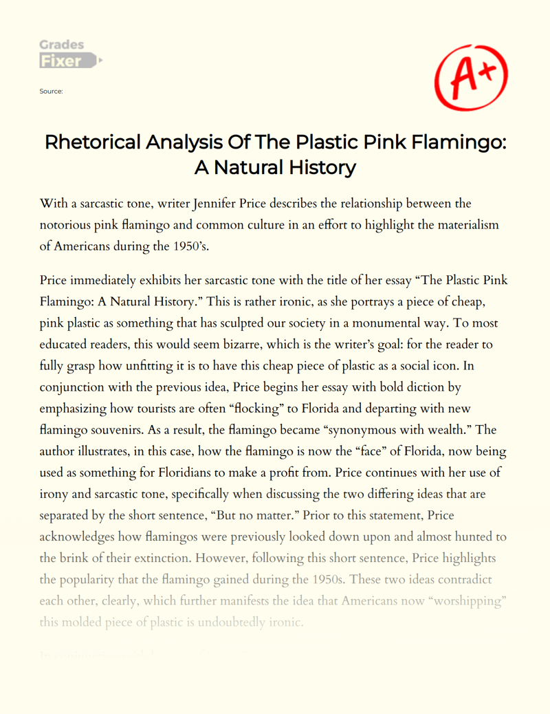 Rhetorical Analysis of The Plastic Pink Flamingo: a Natural History Essay
