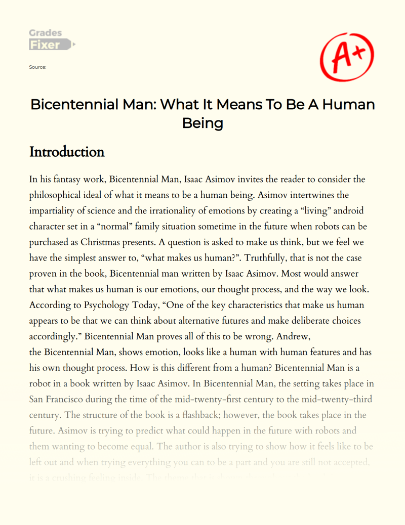 Bicentennial Man: What It Means to Be a Human Being Essay