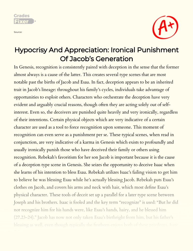 Hypocrisy and Appreciation: Ironical Punishment of Jacob’s Generation essay