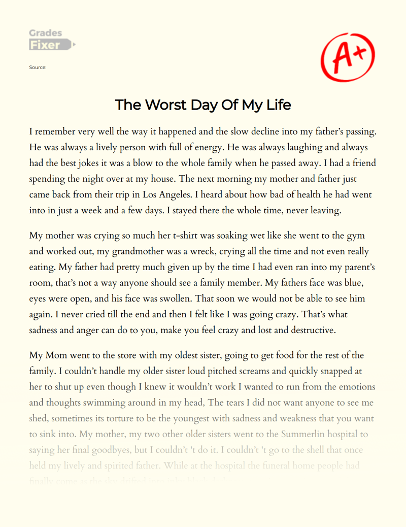 narrative essay about the worst day of my life