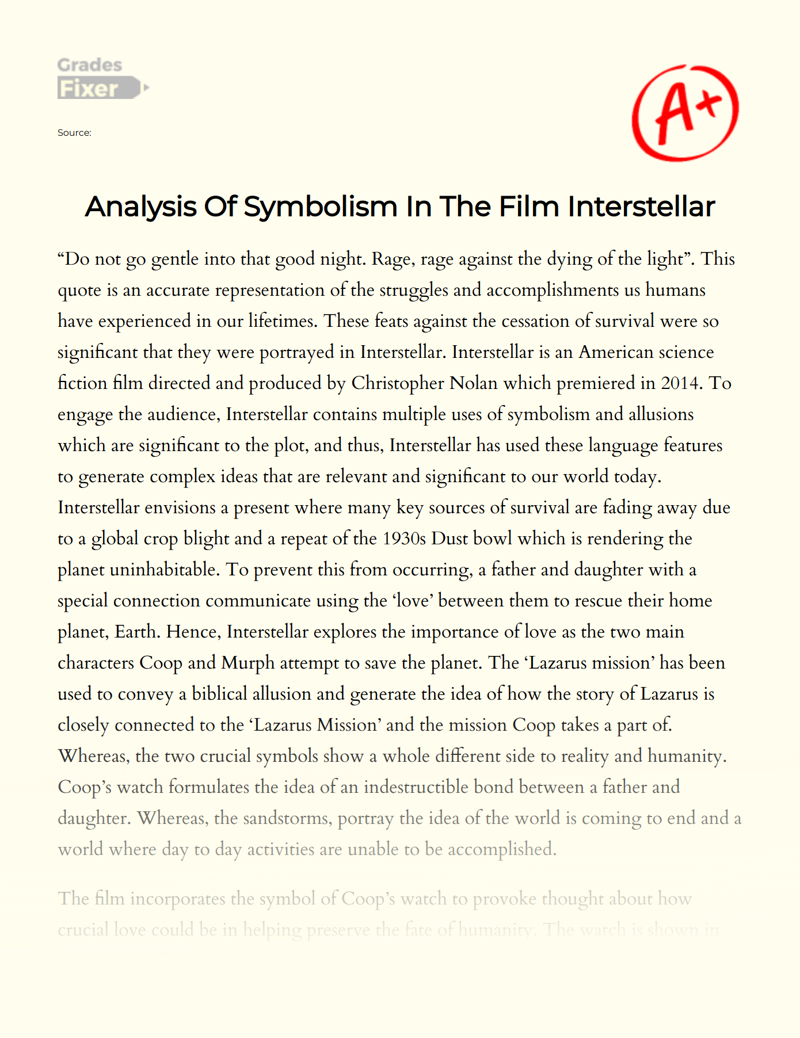 Analysis of Symbolism in The Film Interstellar Essay
