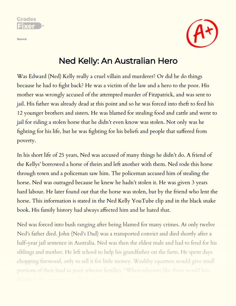 Ned Kelly: an Australian Hero Essay