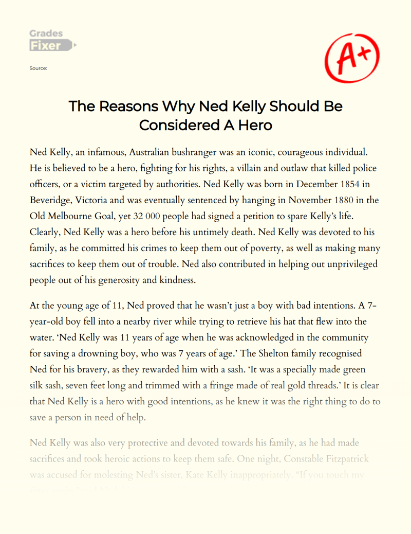 The Reasons Why Ned Kelly Should Be Considered a Hero Essay