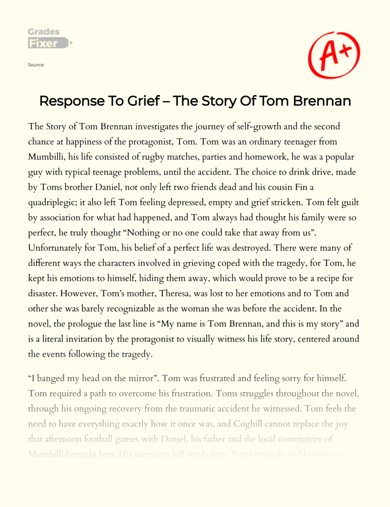 Response to Grief – The Story of Tom Brennan Essay