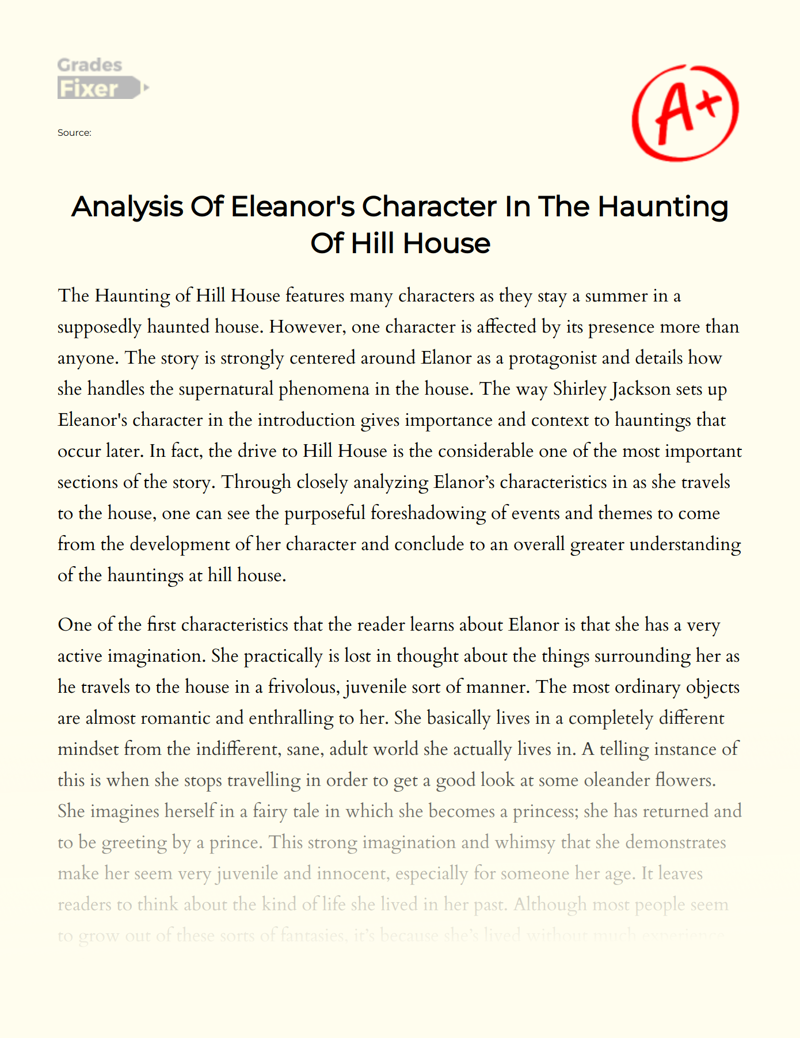 Analysis of Eleanor's Character in The Haunting of Hill House Essay