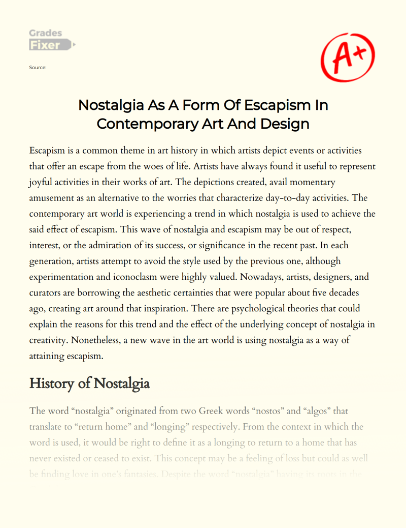 Nostalgia as a Form of Escapism in Contemporary Art and Design Essay