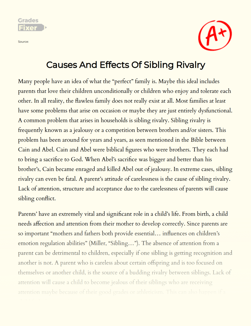 Sibling Rivalry, Its Causes and Effects Essay
