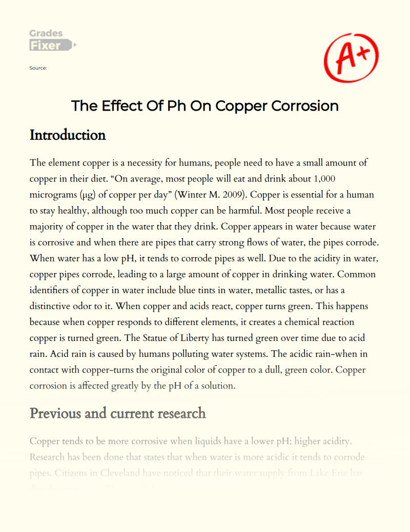 The Effect of pH on Copper Corrosion Essay