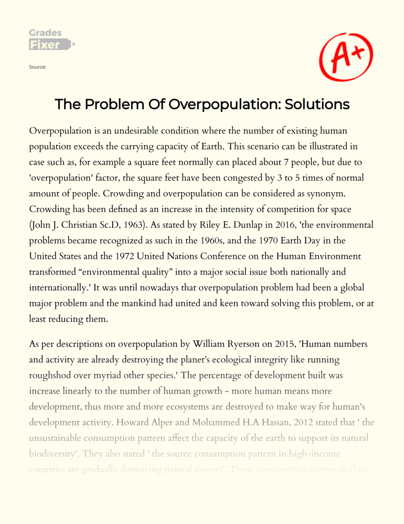 The Problem of Overpopulation: Solutions Essay