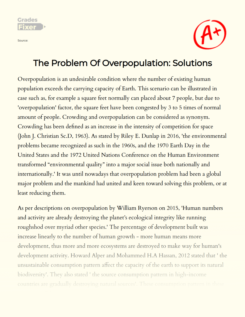 overpopulation problems and solutions essay