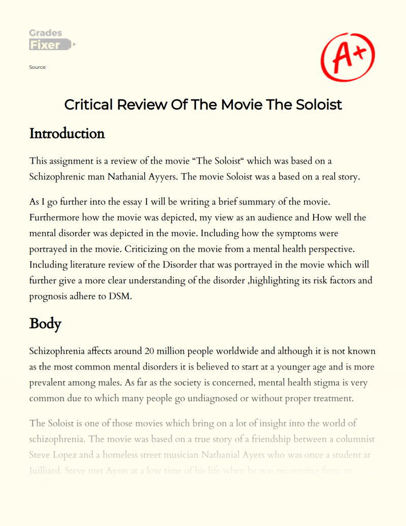 Critical Review of The Movie The Soloist Essay