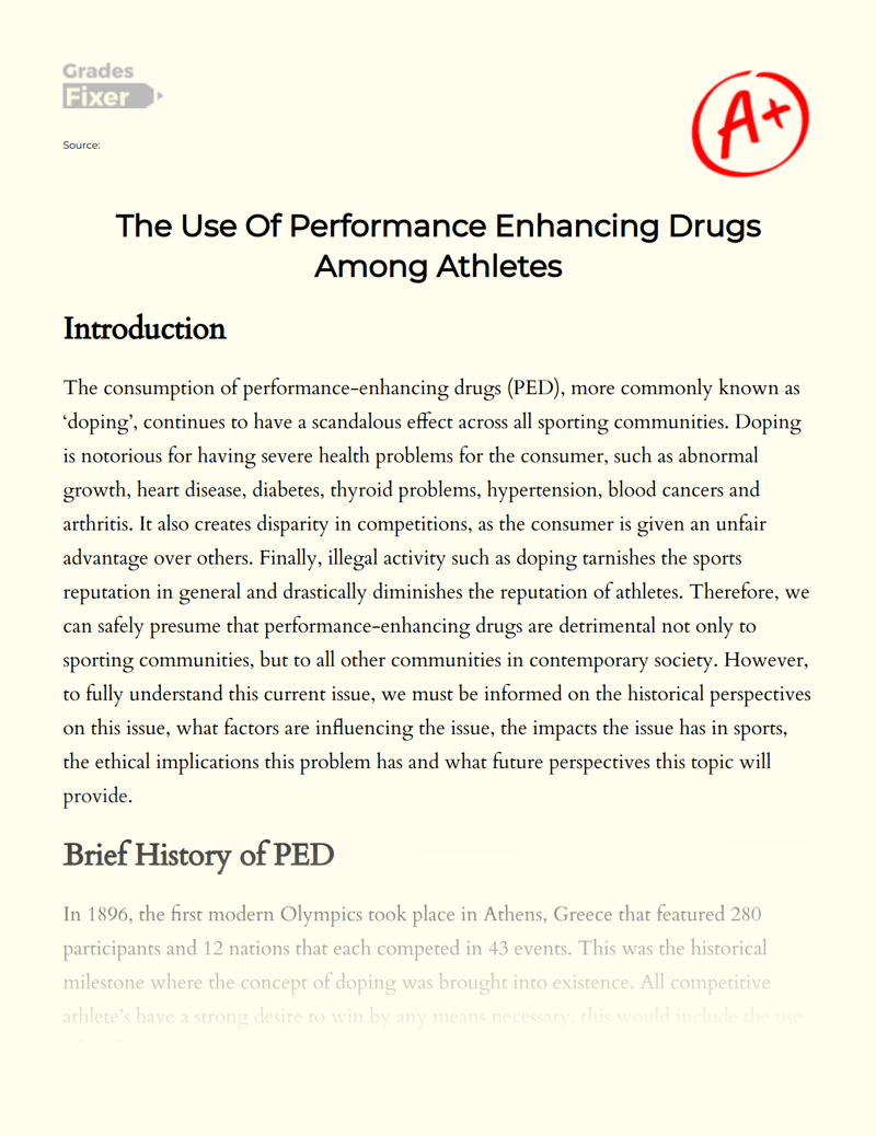 The Use of Performance Enhancing Drugs in Sports and Its Effects Essay