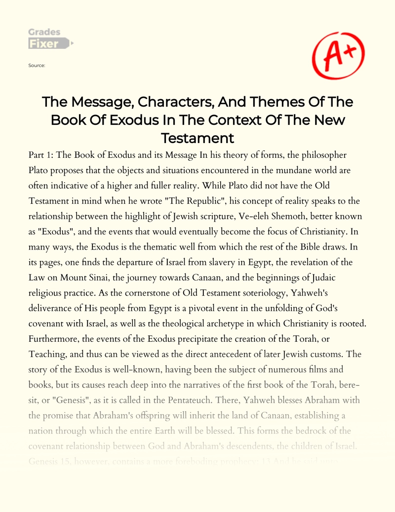 The Message, Characters, and Themes of The Book of Exodus in The Context of The New Testament Essay