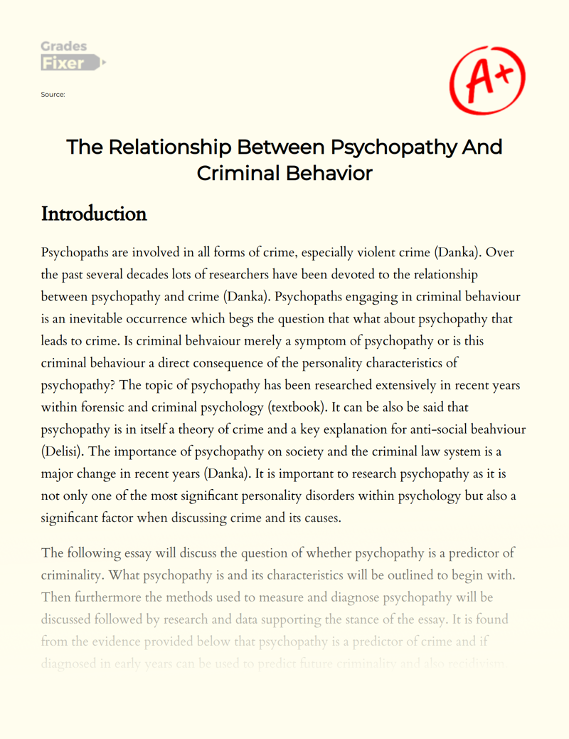 The Relationship Between Psychopathy and Criminal Behavior Essay