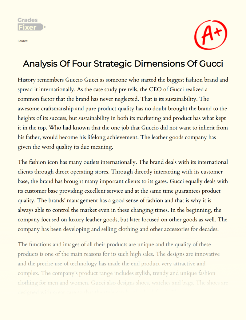 Analysis of Four Strategic Dimensions of Gucci Essay