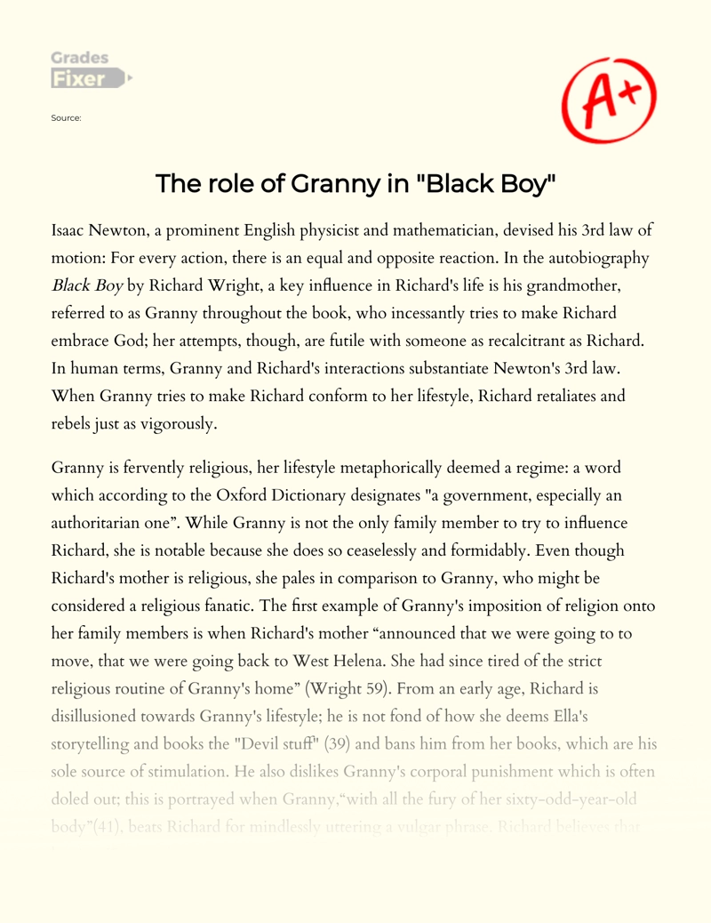The Role of Granny in "Black Boy" Essay