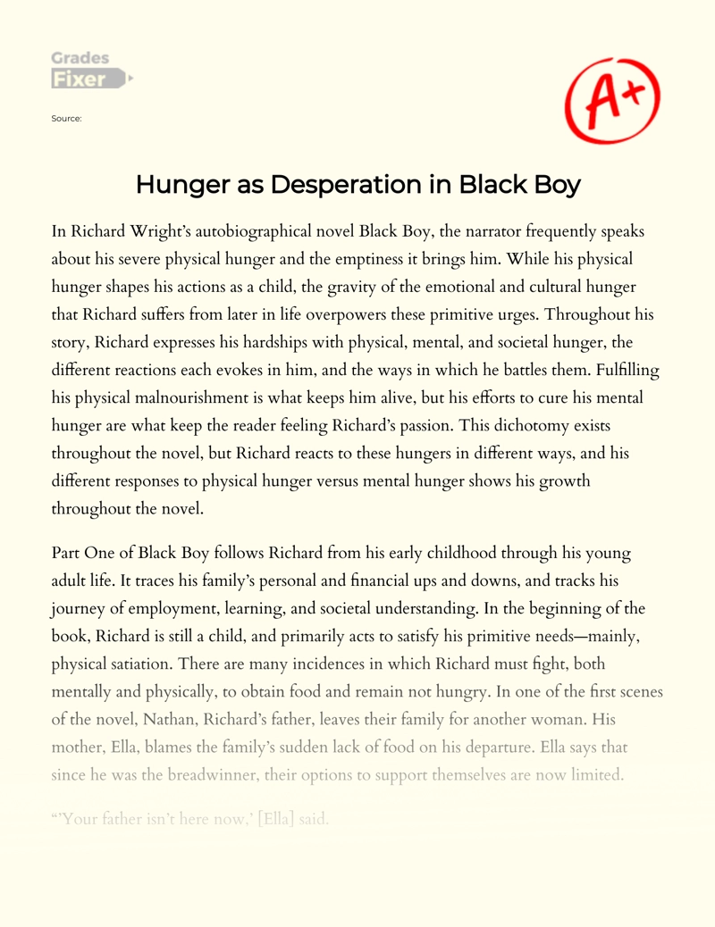 Hunger as Desperation in Black Boy Essay