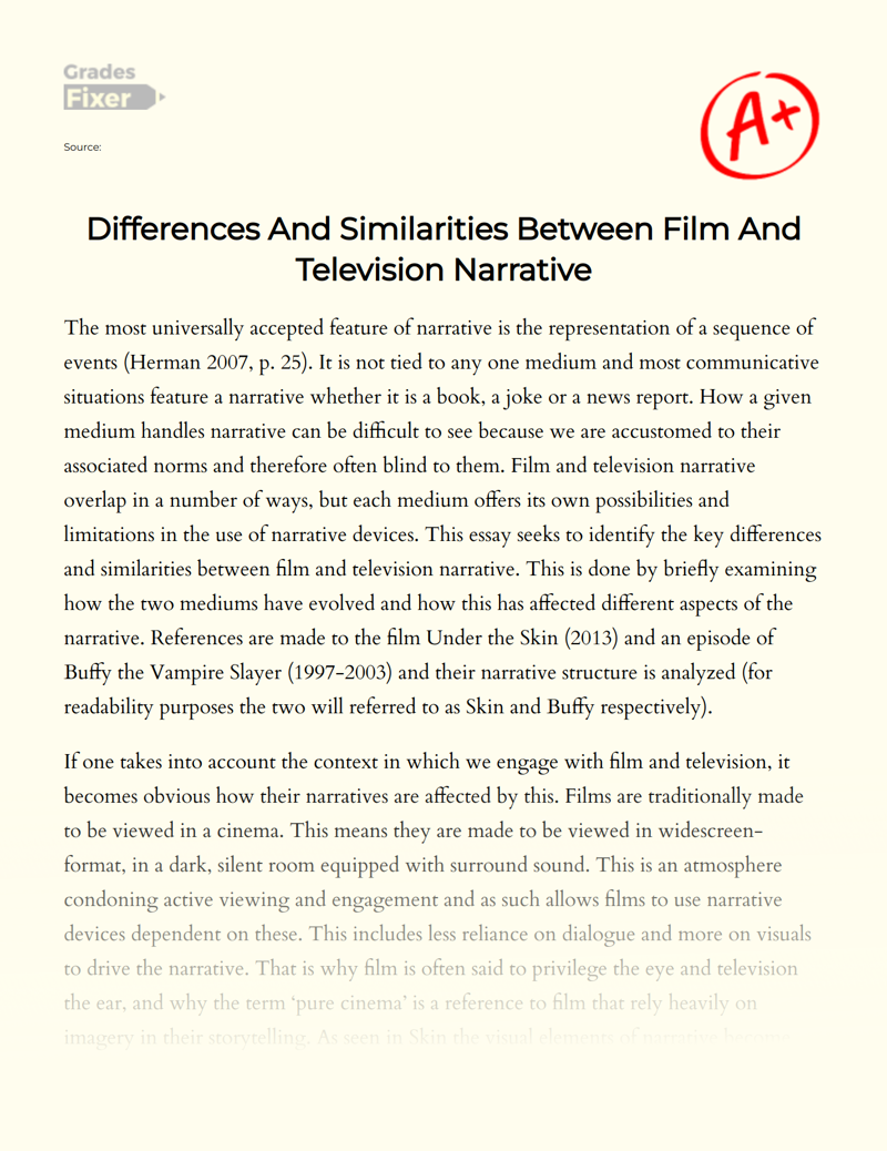 Differences and Similarities Between Film and Television Narrative Essay