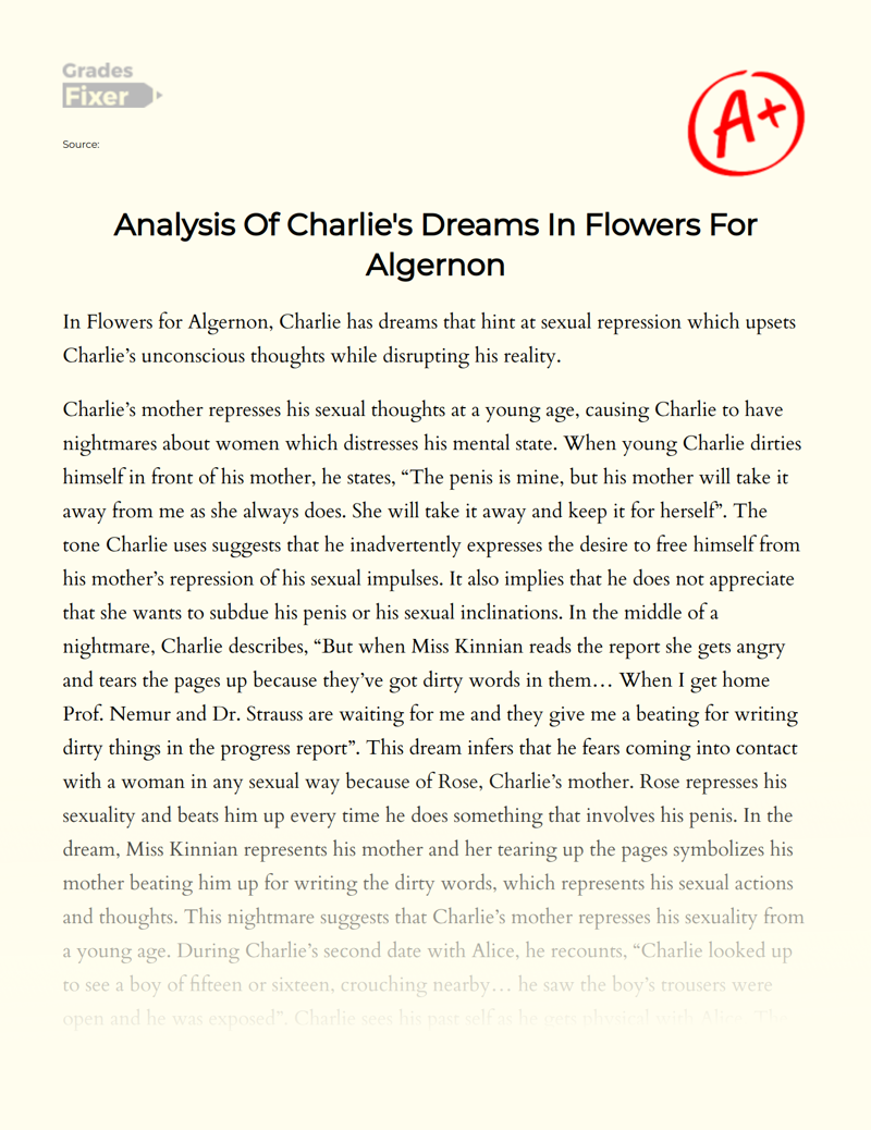 Analysis of Charlie's Dreams in Flowers for Algernon Essay