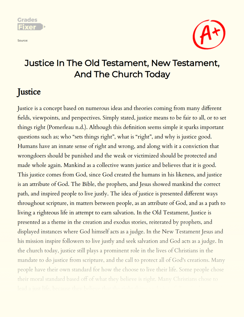 Justice in The Old Testament, New Testament, and The Church Today Essay
