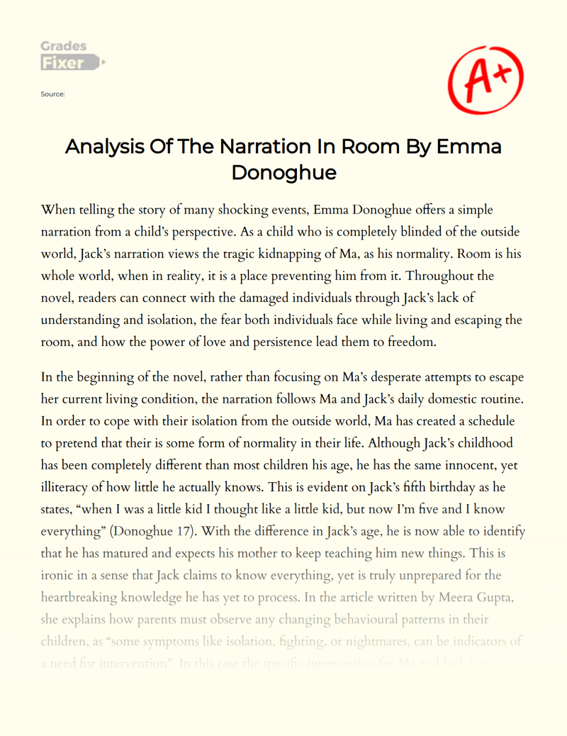 Analysis of The Narration in Room by Emma Donoghue Essay