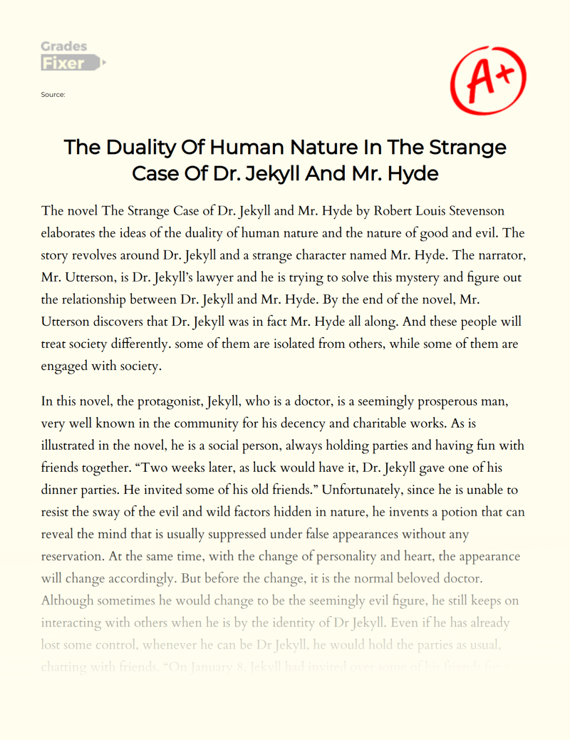 dr jekyll and mr hyde essay duality of human nature