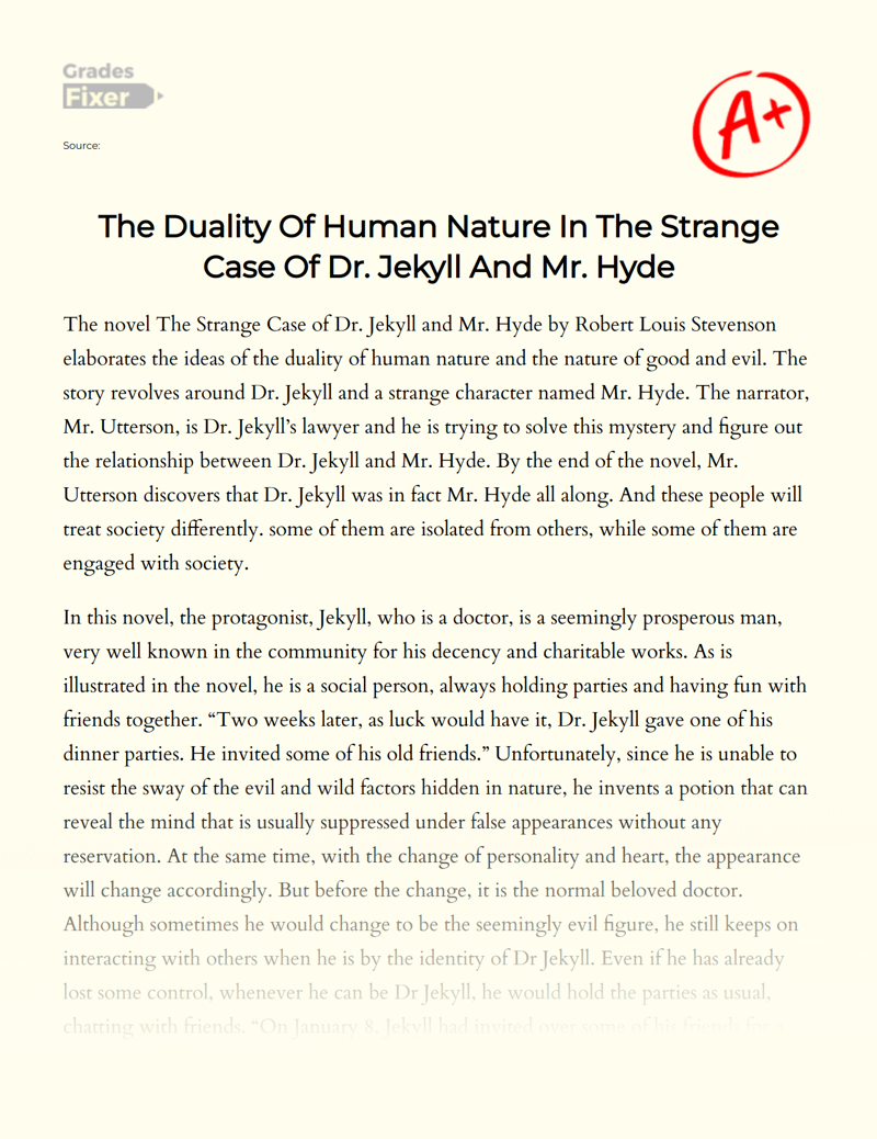 The Duality Of Human Nature In The Strange Case Of Dr Jekyll And Mr The Duality Of Human Nature In The Strange Case Of Dr Jekyll And Mr
