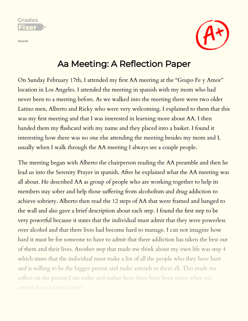 Aa Meeting: a Reflection Paper Essay