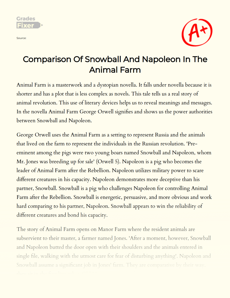 Comparison of Snowball and Napoleon in The Animal Farm Essay