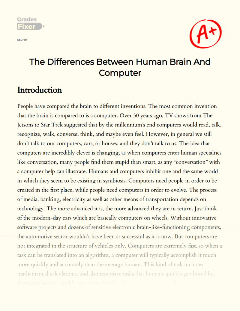 The Differences Between Human Brain and Computer Essay