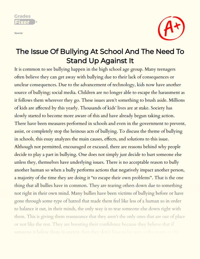 Bullying in Schools: Causes, Effects, and Solutions Essay