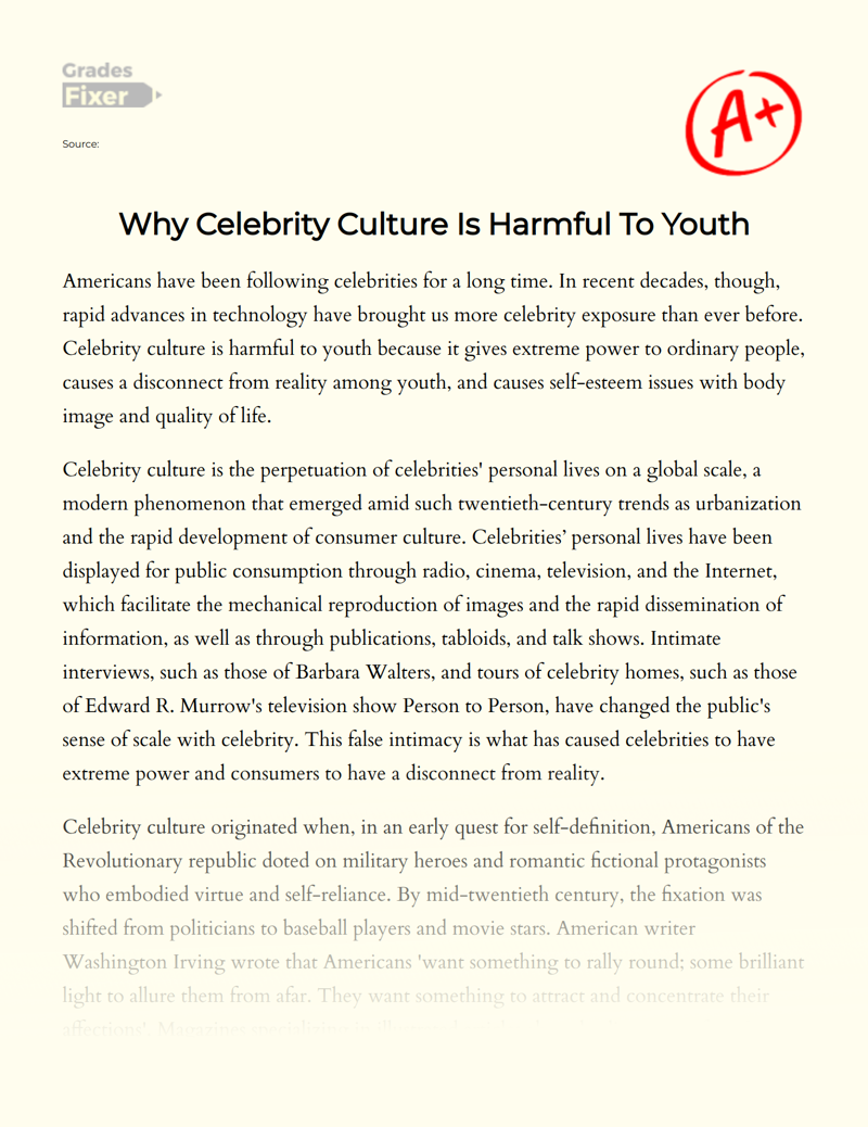 Why Celebrity Culture is Harmful to Youth Essay
