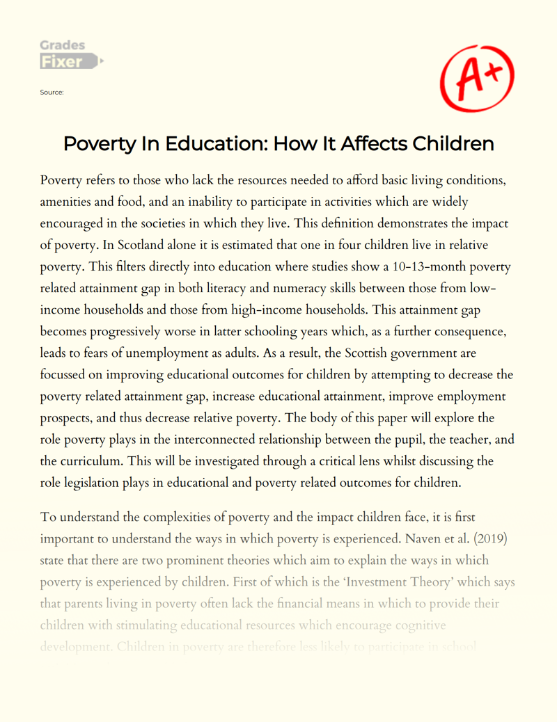 Poverty in Education: How It Affects Children Essay