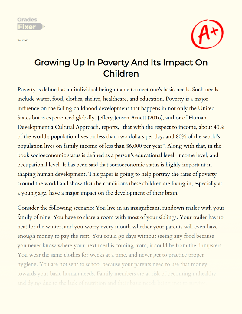 Growing Up in Poverty and Its Impact on Children Essay