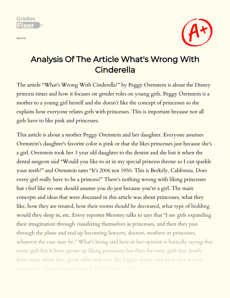 Analysis of The Article What's Wrong with Cinderella Essay
