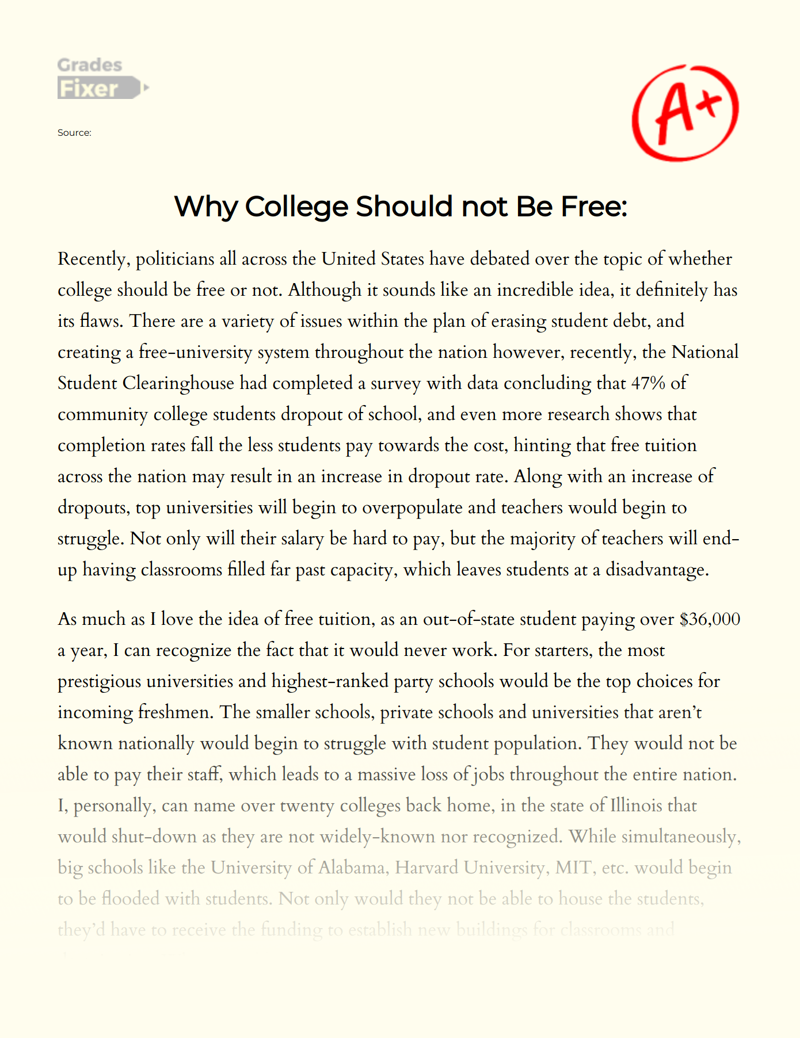 Why College Should not Be Free: Essay