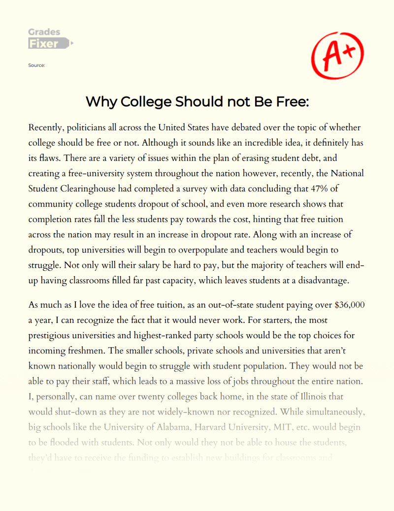 college tuition should not be free essay