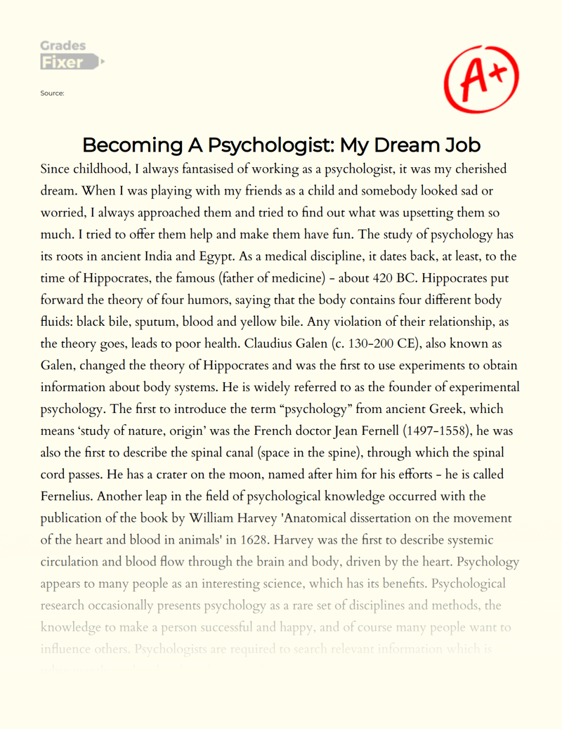 An Overview of My Dream Job: Psychologist Essay