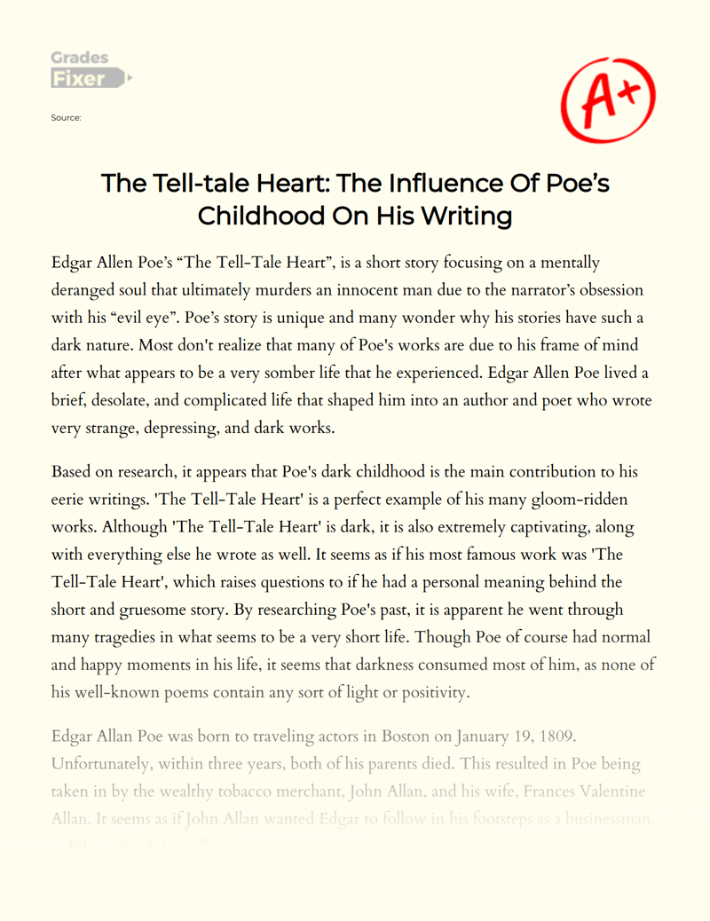 The Tell-tale Heart: The Influence of Poe’s Childhood on His Writing Essay