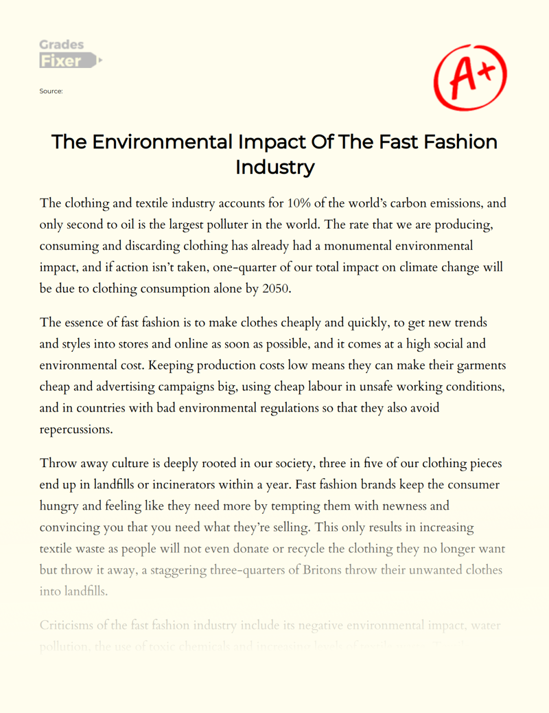Fast Fashion: The Environmental Impact of Clothing Industry Essay