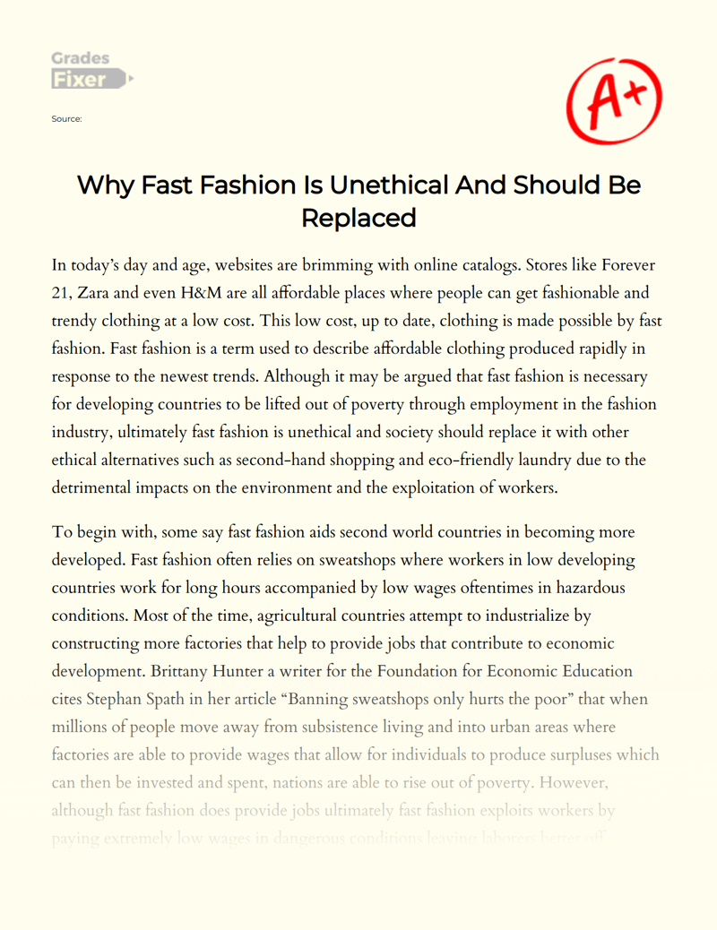 The Ethical Quandaries of Fast Fashion: an Argumentative Examination Essay