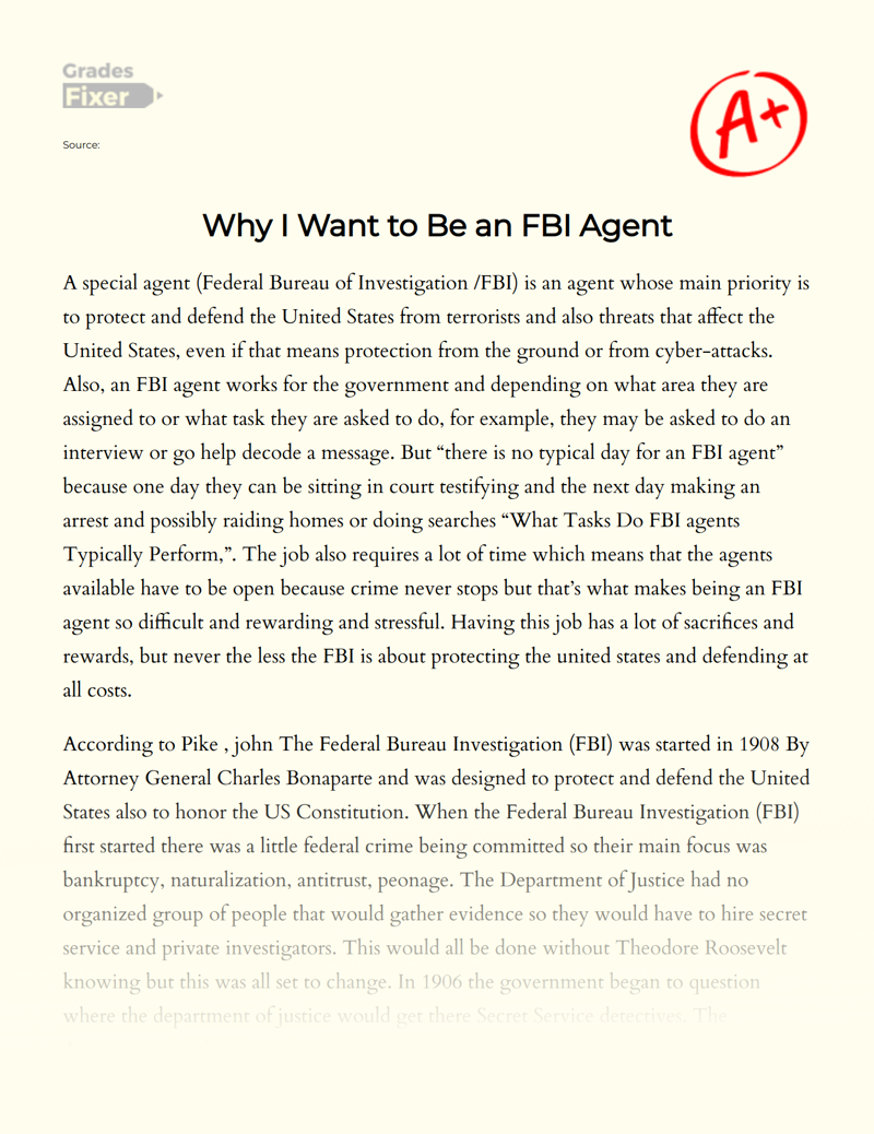 Why I Want to Be an FBI Agent Essay