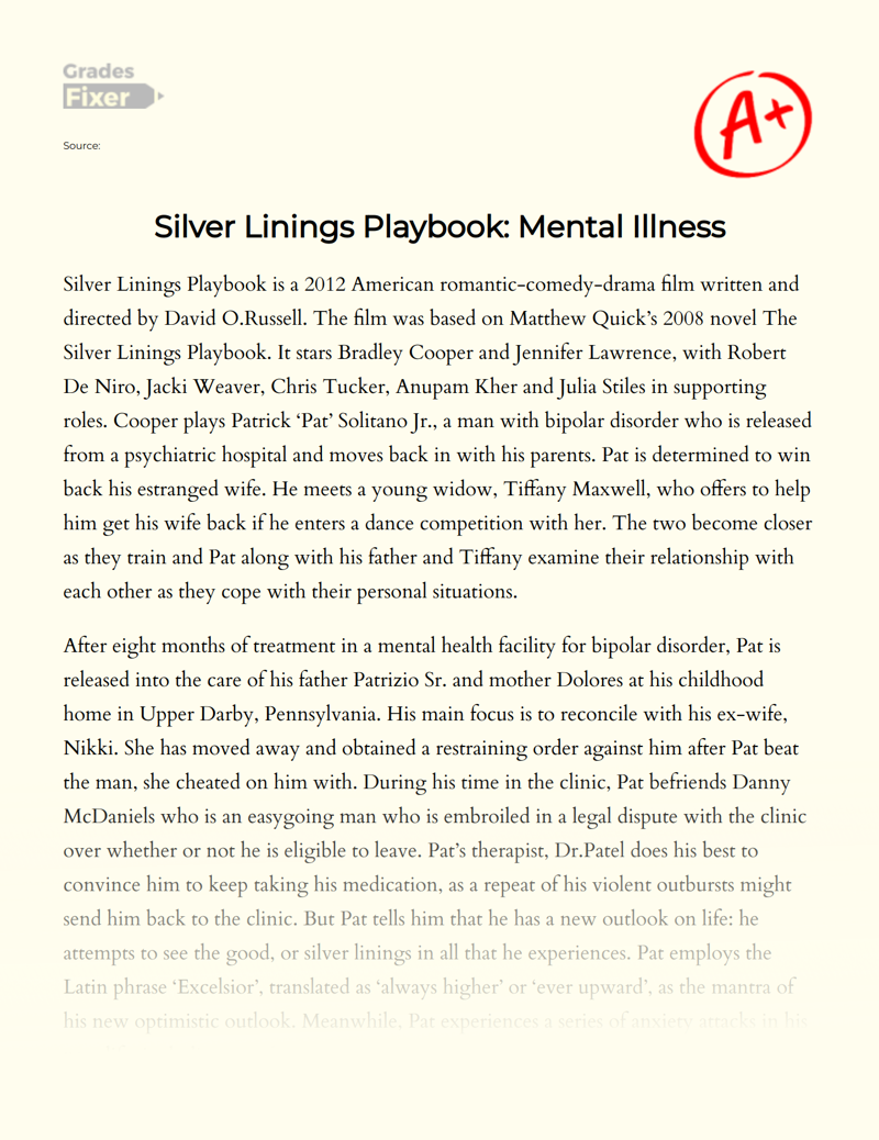 Silver Linings Playbook: Mental Illness Essay