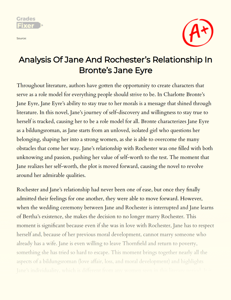 Analysis of Jane and Rochester’s Relationship in Bronte’s Jane Eyre Essay