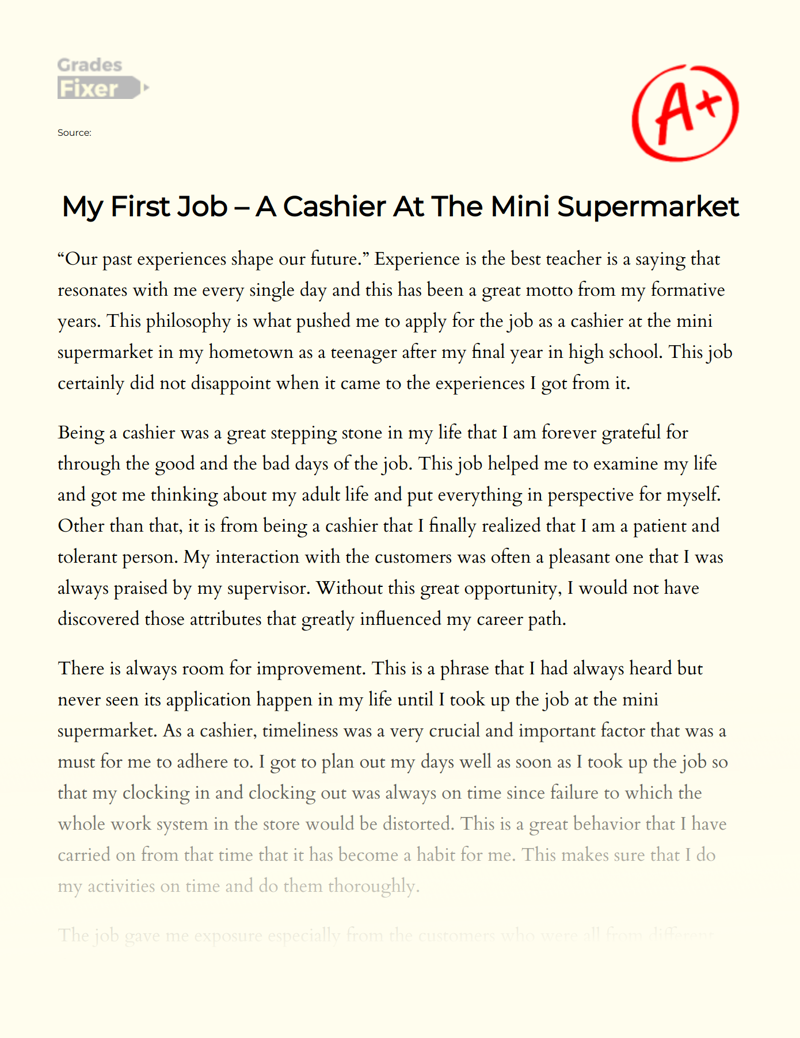 My First Job – a Cashier at The Mini Supermarket Essay