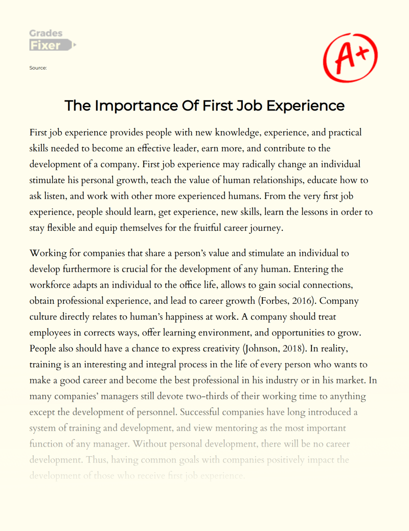The Importance of First Job Experience Essay