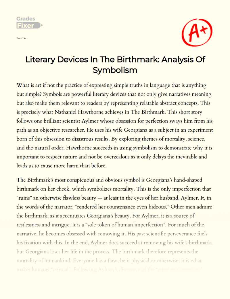 Literary Devices in The Birthmark: Analysis of Symbolism Essay