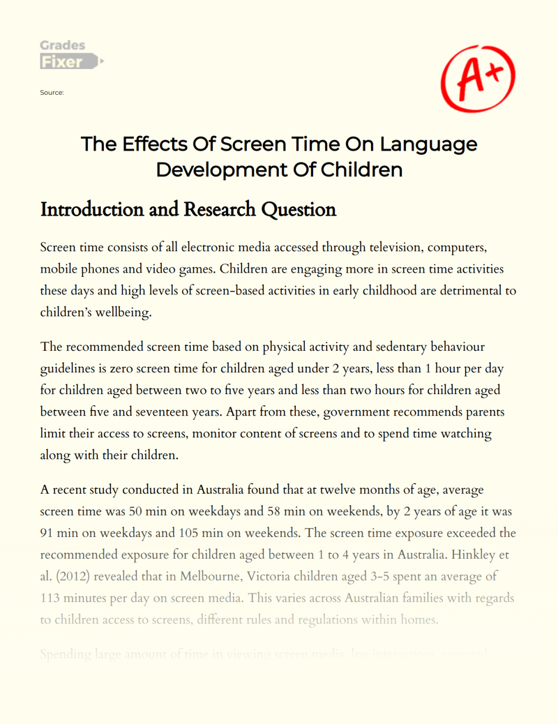 The Effects of Screen Time on Language Development of Children Essay