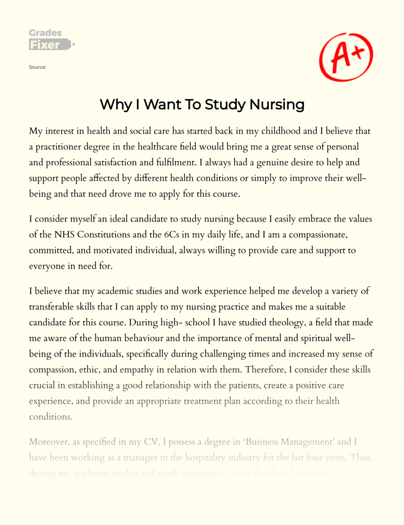 Why I Want to Study Nursing Essay